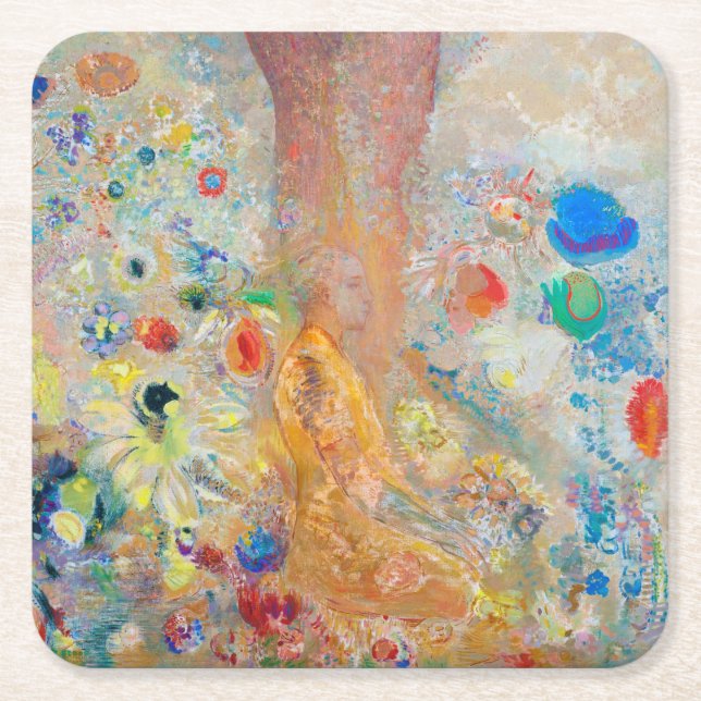Buddha, Redon Rechteckiger Pappuntersetzer (Vorderseite)