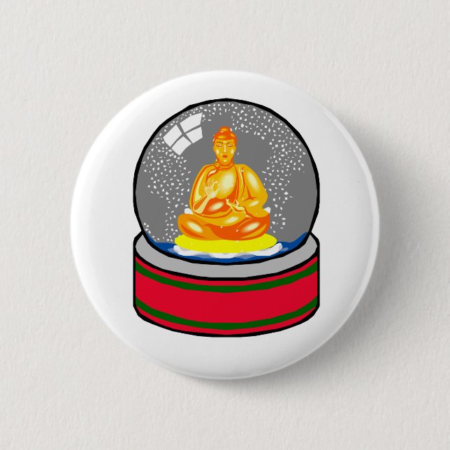 Buddha-Schnee-Kugel Button (Vorderseite)