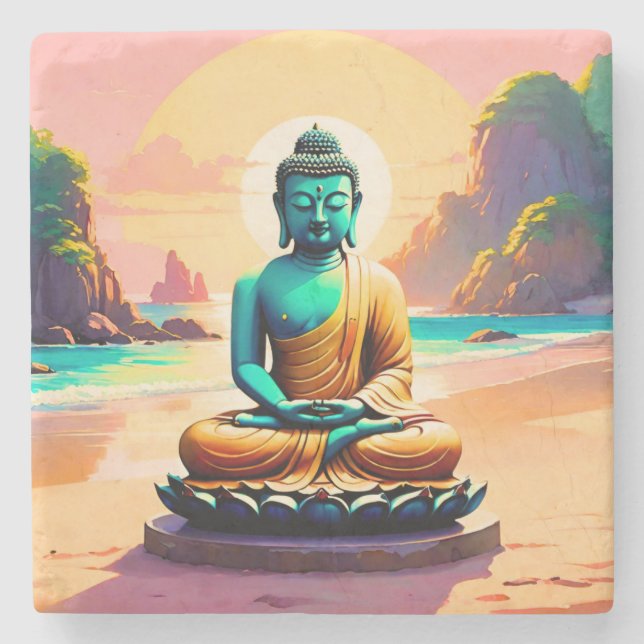 Buddha - Serene Ufer der Erleuchtung Steinuntersetzer (Vorderseite)