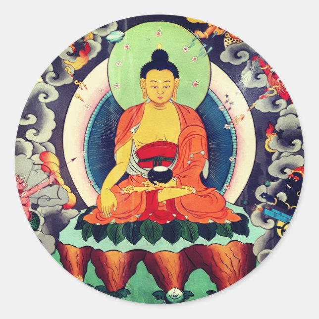 Buddha Shakyamuni, Himalaya - Nepal Runder Aufkleber (Vorderseite)
