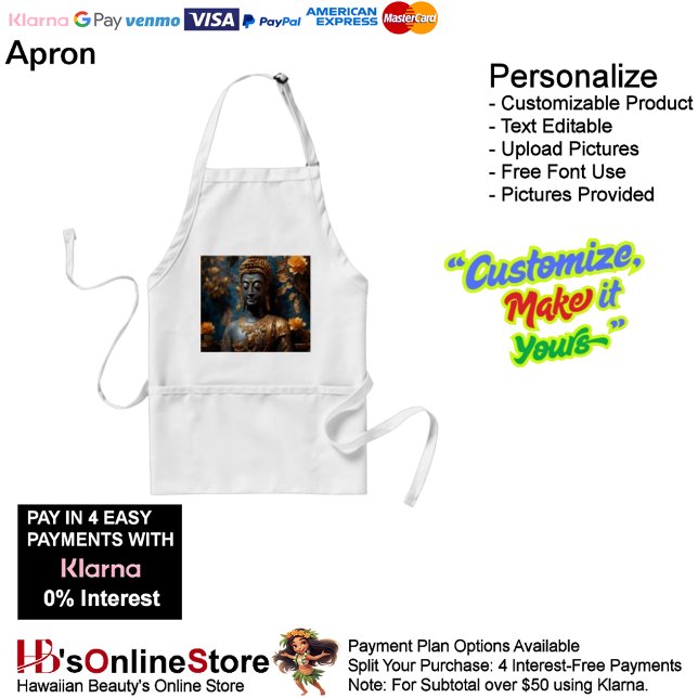 Buddha Standard Schürze White (Buddha White Standard Apron with Three Spacious Front Pockets.
)