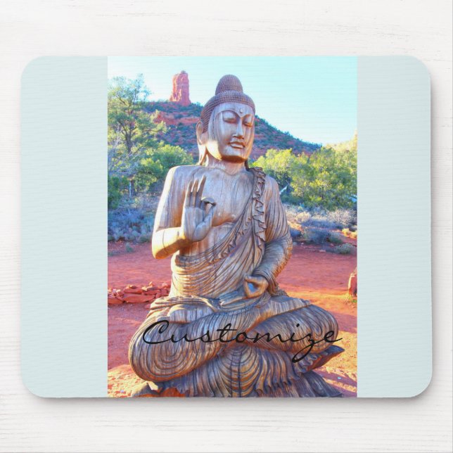 Buddha-Statue aus geschnitztem Holz Mousepad (Vorne)