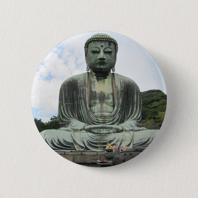 Buddha Statue Buddhismus Button (Vorderseite)