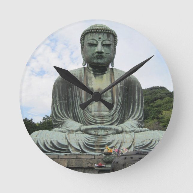 Buddha Statue Buddhismus Runde Wanduhr (Vorderseite)