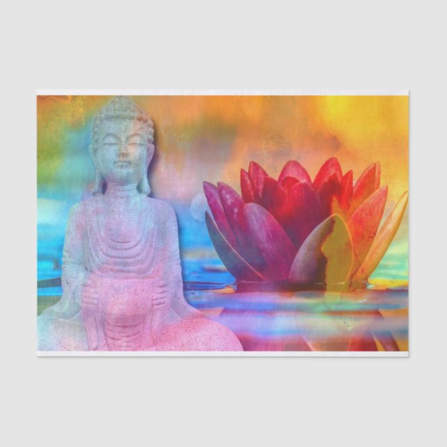Buddha Statue & Lotus im Wasser Seidenpapier (Vorderseite)