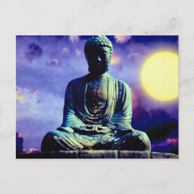 Buddha-Statue mit Sonne Postkarte (Vorderseite)