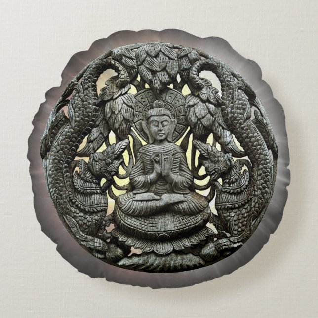 Buddha-Statue Rundes Kissen (Vorderseite)