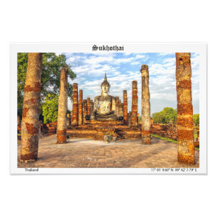 Buddha-Statue, Wat Mahathat, Sukhothai Fotodruck