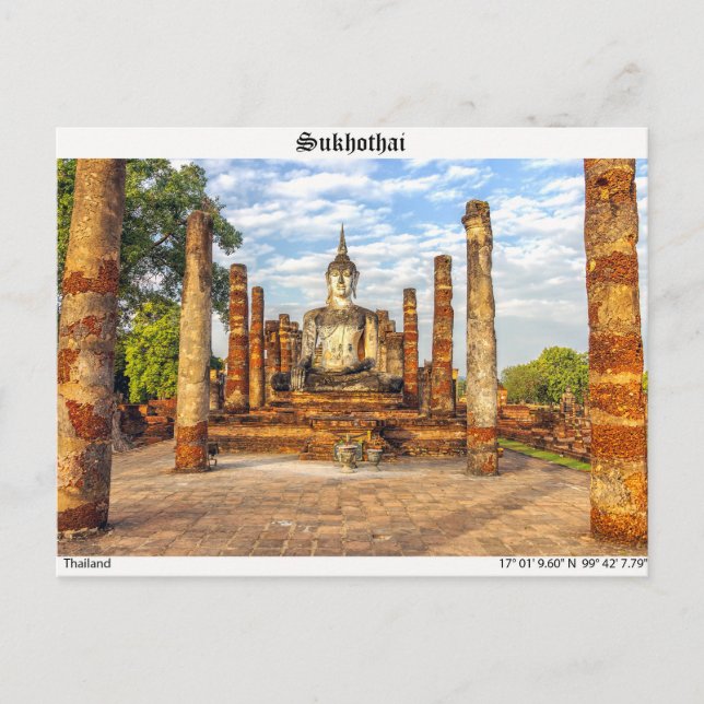 Buddha-Statue, Wat Mahathat, Sukhothai Postkarte (Vorderseite)