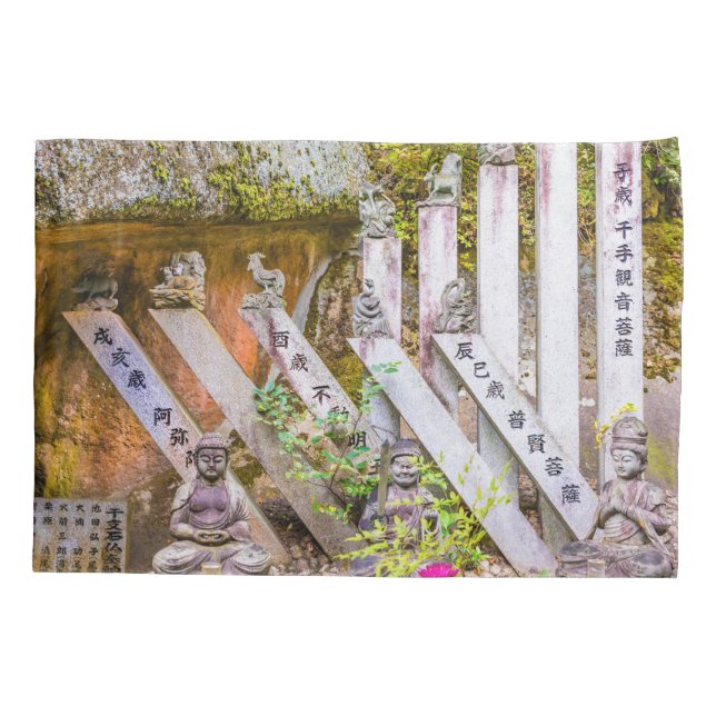 Buddha-Statuen am Senko-ji-Tempel Kissenbezug (Rückseite)