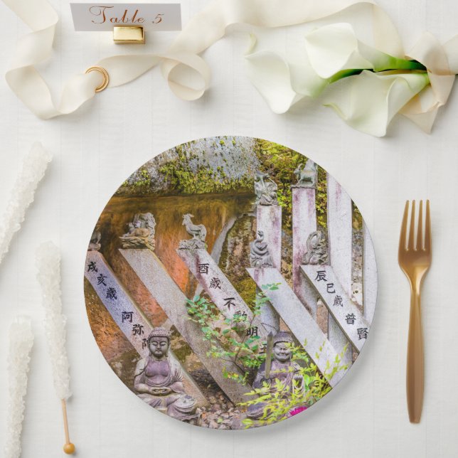 Buddha-Statuen am Senko-ji-Tempel Pappteller (Hochzeit)