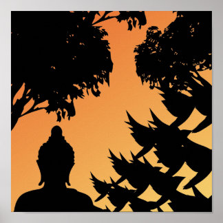 Buddha Sunset Silhouette Poster