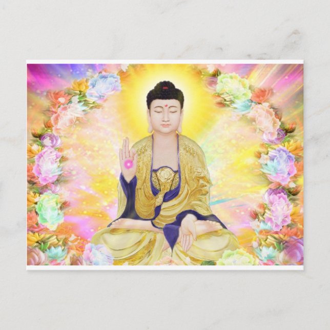 Buddha umgab durch Blumen Postkarte (Vorderseite)