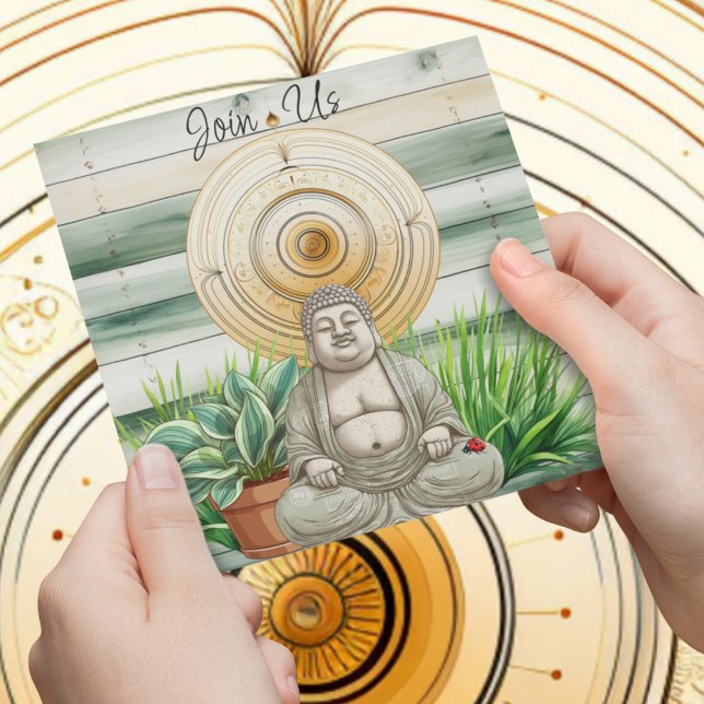 Buddha und Ladybug mit gepolsterten Pflanze Einladung (Cute buddha with ladybug on plants customizable house warming party invitation for anyone. )