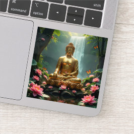 Buddha, Wasserfall, Schmetterlinge, Lotus Aufkleber