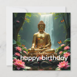 Buddha, Wasserfall, Schmetterlinge, Lotus Karte