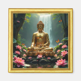 Buddha, Wasserfall, Schmetterlinge, Lotus Magnet