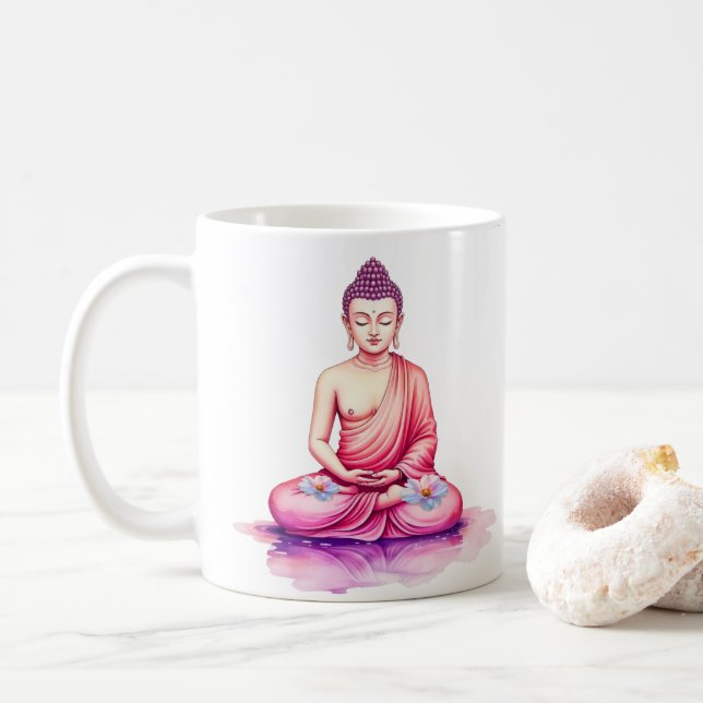 Buddha Watercolor Cup, Meditation / Yoga Kaffeetasse (Mit Donut)