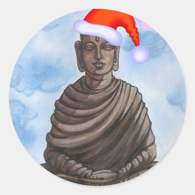 Buddha Weihnachten! Runder Aufkleber (Vorderseite)