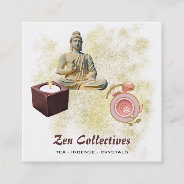 *~* Buddha Zen Candle Lotus Tee Gold Quadratische Visitenkarte (Vorderseite)