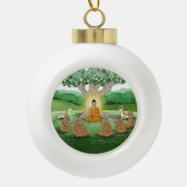 Buddhas erster Sermon-Unterricht über Weihnachtssc Keramik Kugel-Ornament (Vorderseite)