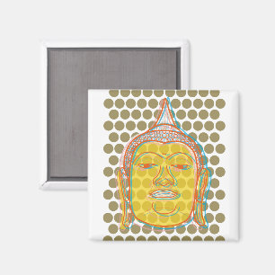 Buddhas Head Offset Print Lines Moderne Pop Dots Magnet