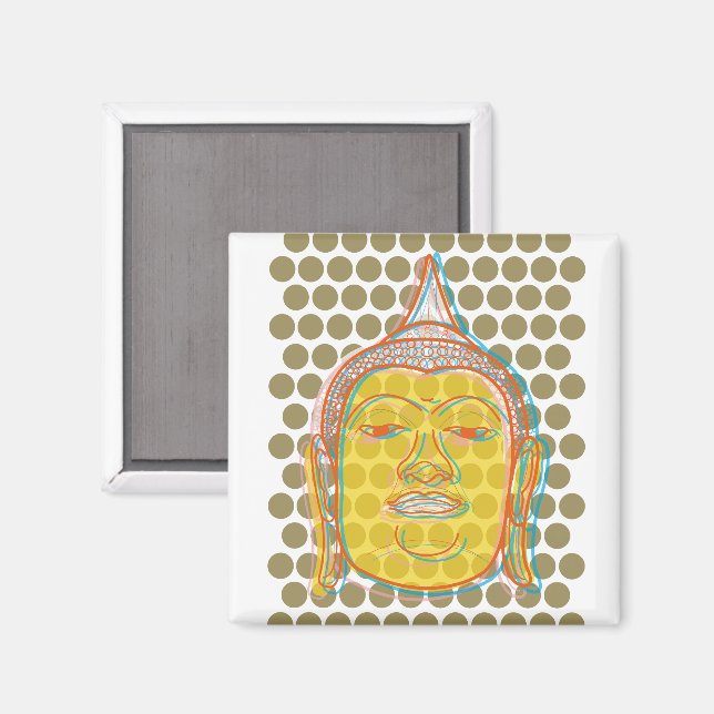 Buddhas Head Offset Print Lines Moderne Pop Dots Magnet (Vorderseite/Rückseite)