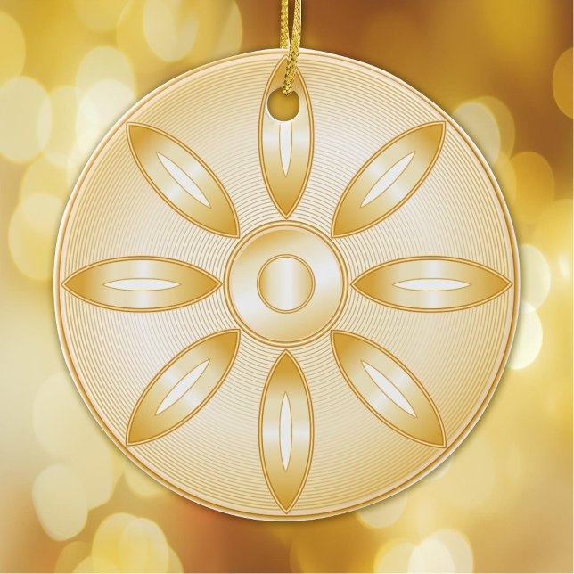 Buddhismus-Symbol Keramik Ornament (Buddhism, gold Lotus blossom, wheel of Dharma, symbol of the Buddhist faith.  Peace.)
