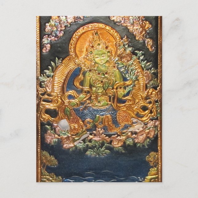 BUDDHIST GODESS GREEN TARA METALLIC INLAY POSTKARTE (Vorderseite)