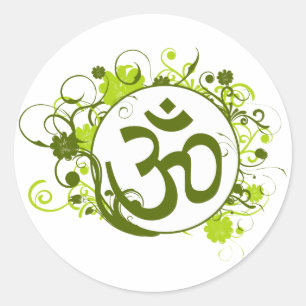 Buddhist Green Floral Om Runder Aufkleber