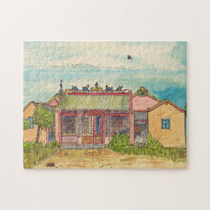 Buddhist Temple Phan Thiet Vietnam Watercolor Puzzle