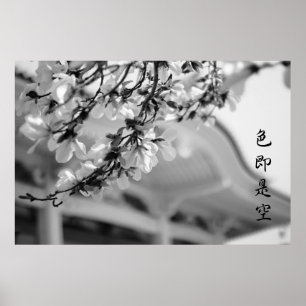 Buddhist Temple White Blume Alles ist Vanity B & W Poster