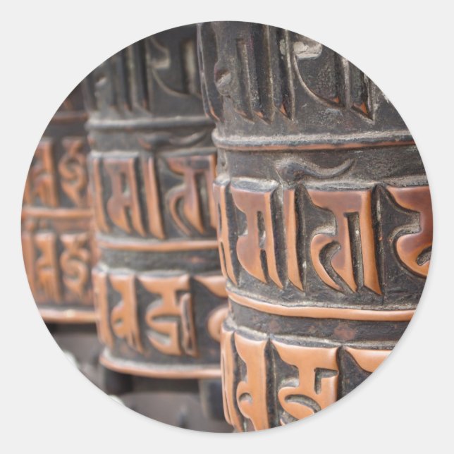 Buddhistische Gebetsräder rund Aufkleber (Vorderseite)