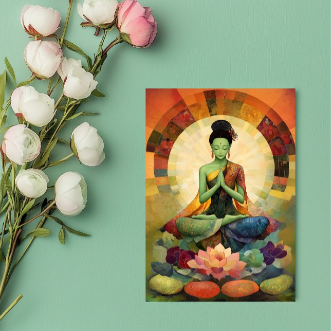 Buddhistische Göttin Green Tara Blumenzen Postkarte (Von Creator hochgeladen)