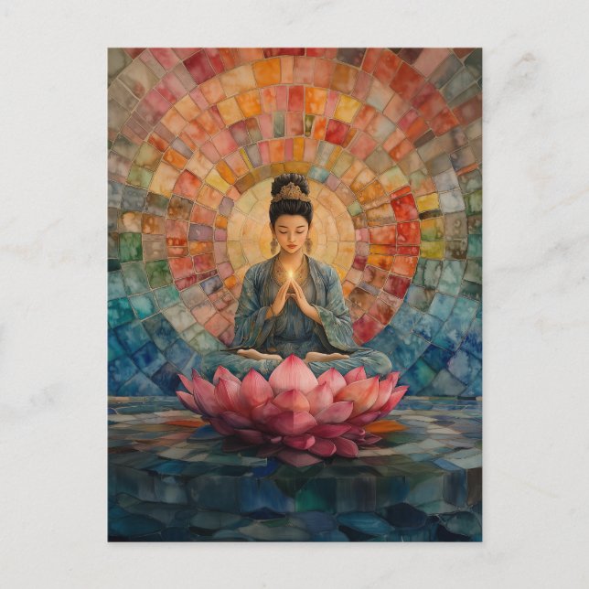 Buddhistische Göttin Guanyin Rainbow Portrait Art Postkarte (Vorderseite)