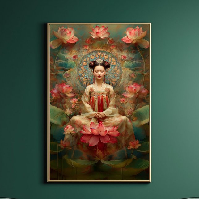 Buddhistische Göttin Quan Yin Pink Lotus Malerei A Poster (Von Creator hochgeladen)