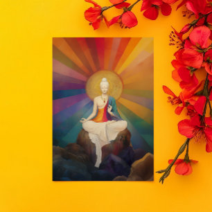 Buddhistische Göttin Weiße Tara Regenbogen-Porträt Postkarte