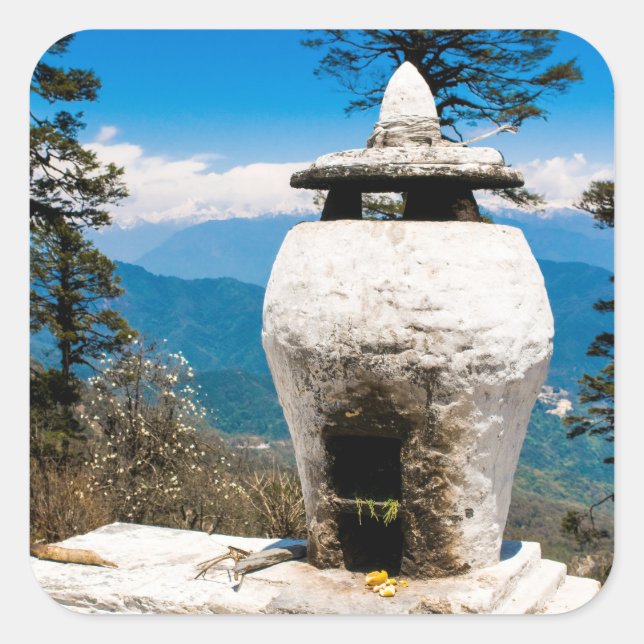 Buddhistische Kultstätte Quadratischer Aufkleber (Vorderseite)