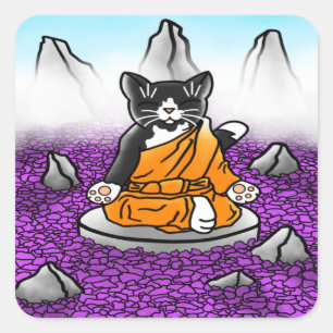 Buddhistische Tuxedo Meditation Cat Quadratischer Aufkleber