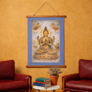 Buddhistischer Bodhisattva im Stil der Tang-Dynast Wandteppich Mit Holzrahmen