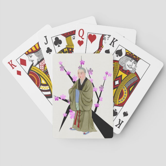 Buddhistischer Mönch, der Karten spielt Spielkarten (Rückseite)
