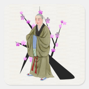 Buddhistischer Monk-Sticker Quadratischer Aufkleber