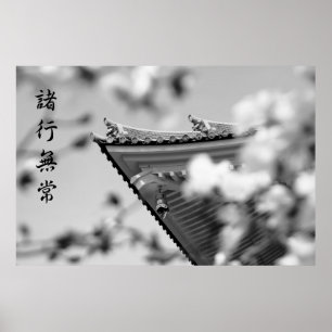 Buddhistischer Tempel Alles muss B & W Dach passie Poster