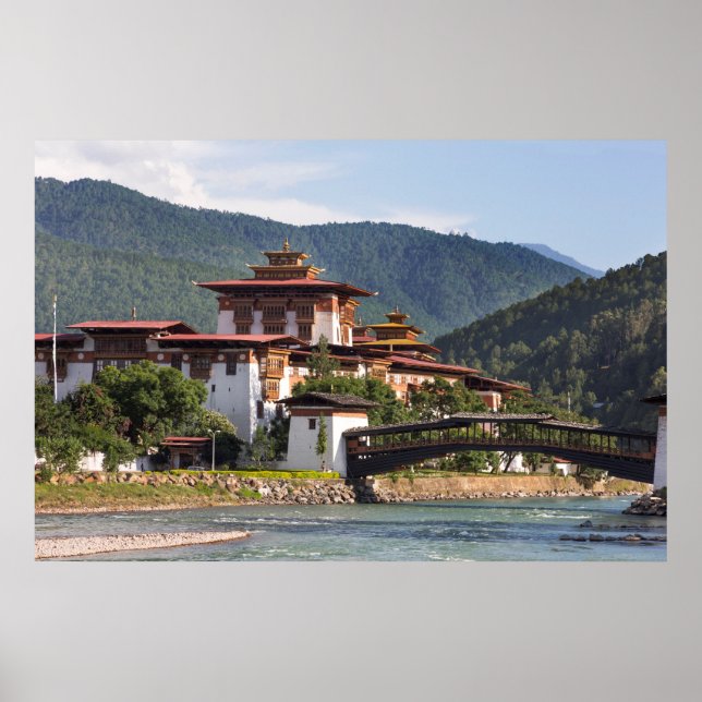 Buddhistischer Tempel am Fluss Poster (Vorne)