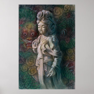 Buddhistisches Poster Kuan Yin & Zen Dragon Buddha