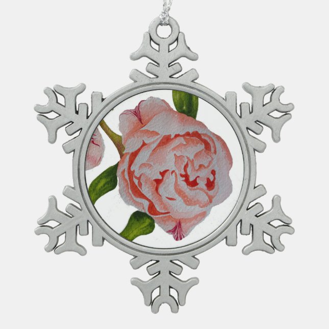 Buddies Peonys auf Zwergschneeflocken Schneeflocken Zinn-Ornament (Vorderseite)