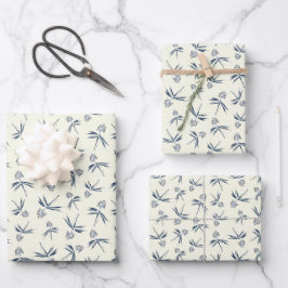 Budding Blue Branches auf Creme - nahtloses Muster Geschenkpapier Set