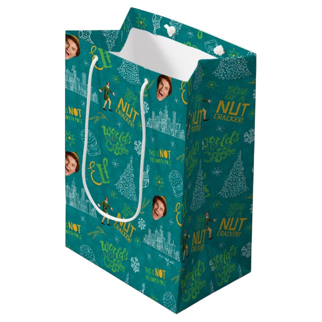 Buddy der Elf Aquamarines Zitatsmuster Mittlere Geschenktüte (Vorderseite Schrägansicht)