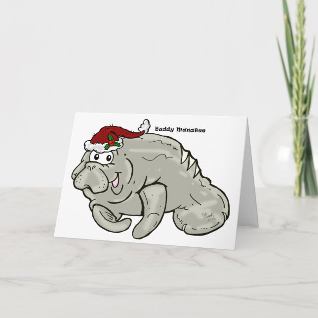 Buddy Manatee Christmas Card BLANK Feiertagskarte (Vorderseite)