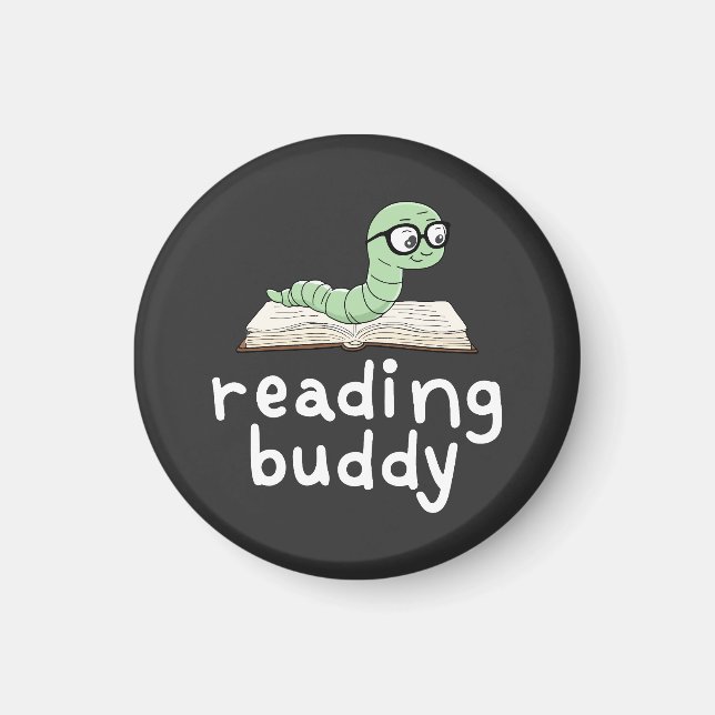 Buddy Niedlich Bookworm mit Buch lesen Magnet (Vorne)